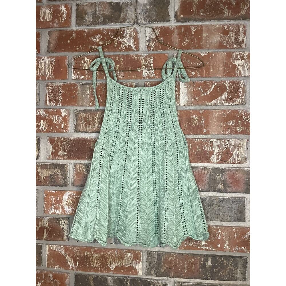 Altra'd State Sage Green Knit Tank Top S Tie Top 100% Cotton Boho Minimalist - Picture 1 of 4